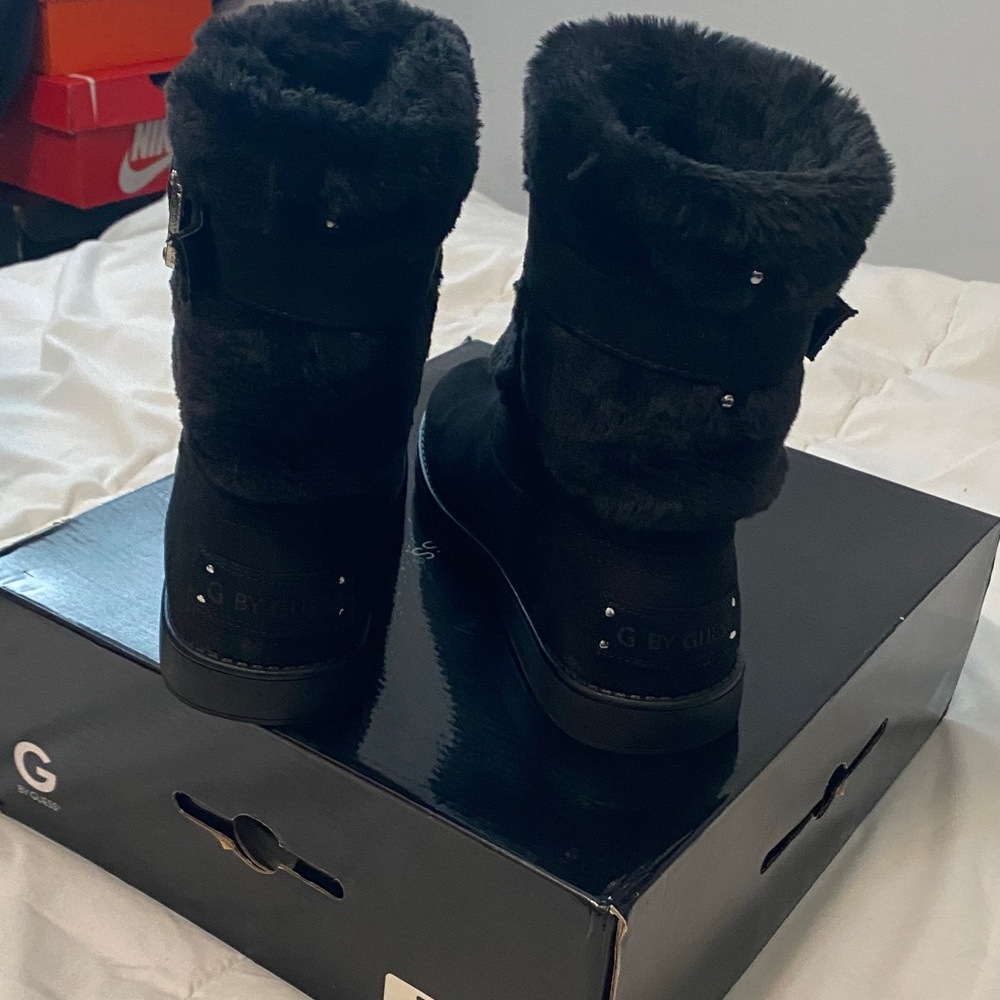 G by Guess Women's Black Buckle Fur Boots - Picture 3 of 5